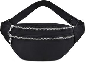 img 4 attached to 🎒 Waterproof Oxford Black Fanny Packs for Women and Men - Adjustable Straps, 2-Zipper Pockets, Travel Sport Bag