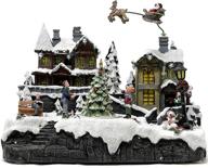 🏠 polyresin christmas house collectible figurine with usb and battery dual power source - reindeer flying over town (model: xh93418) - enhanced seo-friendly product title logo