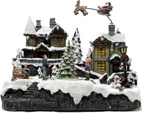 img 4 attached to 🏠 Polyresin Christmas House Collectible Figurine with USB and Battery Dual Power Source - Reindeer Flying Over Town (Model: XH93418) - Enhanced SEO-friendly Product Title