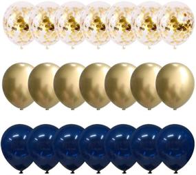 img 4 attached to 🎈 60 pcs 12-Inch Navy Blue and Gold Confetti Balloons - Metallic Chrome Birthday Decorations for Baby Shower, Boy's Outer Space Party