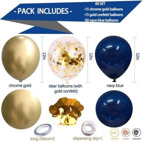 img 3 attached to 🎈 60 pcs 12-Inch Navy Blue and Gold Confetti Balloons - Metallic Chrome Birthday Decorations for Baby Shower, Boy's Outer Space Party