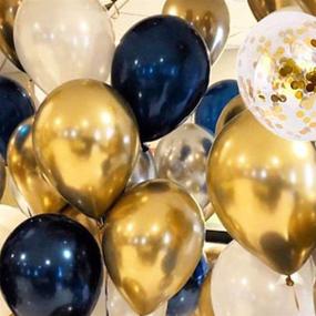 img 2 attached to 🎈 60 pcs 12-Inch Navy Blue and Gold Confetti Balloons - Metallic Chrome Birthday Decorations for Baby Shower, Boy's Outer Space Party