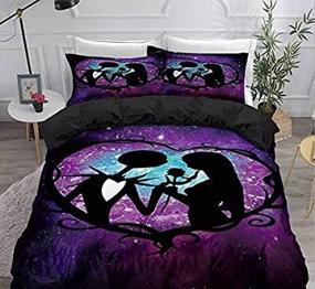 img 1 attached to Vanson Nightmare Before Christmas Microfiber Bedding Duvet Cover Set - Queen Size, Jack and Sally Valentine Lover Rose Print - Lightweight and Soft - 3 Piece Set (Comforter Not Included)