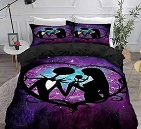 img 2 attached to Vanson Nightmare Before Christmas Microfiber Bedding Duvet Cover Set - Queen Size, Jack and Sally Valentine Lover Rose Print - Lightweight and Soft - 3 Piece Set (Comforter Not Included)