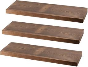 img 4 attached to 🪵 Kosiehouse Rustic Pine Wood Floating Wall Shelves - Set of 3, with Invisible Brackets for Kitchen, Bathroom, Living Room Storage