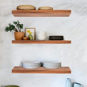 img 1 attached to 🪵 Kosiehouse Rustic Pine Wood Floating Wall Shelves - Set of 3, with Invisible Brackets for Kitchen, Bathroom, Living Room Storage