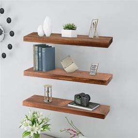 img 2 attached to 🪵 Kosiehouse Rustic Pine Wood Floating Wall Shelves - Set of 3, with Invisible Brackets for Kitchen, Bathroom, Living Room Storage