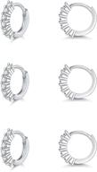 💎 pack of 3 silver hoop earrings for women girls, hypoallergenic cubic zirconia small huggie cartilage earring set - 8/10/12mm logo