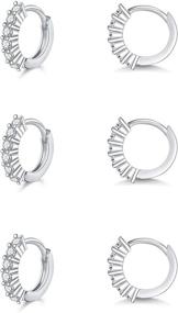 img 4 attached to 💎 Pack of 3 Silver Hoop Earrings for Women Girls, Hypoallergenic Cubic Zirconia Small Huggie Cartilage Earring Set - 8/10/12mm