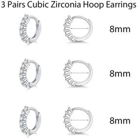 img 2 attached to 💎 Pack of 3 Silver Hoop Earrings for Women Girls, Hypoallergenic Cubic Zirconia Small Huggie Cartilage Earring Set - 8/10/12mm