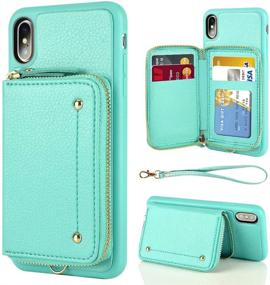 img 4 attached to 📱 LAMEEKU Wallet Case for iPhone X and XS - Mint Green | Zipper Leather Kickstand Case with Credit Card Holder Slot, Wrist Strap | Anti-Scratch Shock Protective Cover for iPhone X/XS 5.8''