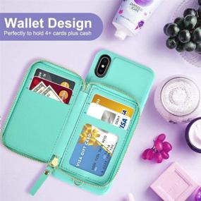 img 3 attached to 📱 LAMEEKU Wallet Case for iPhone X and XS - Mint Green | Zipper Leather Kickstand Case with Credit Card Holder Slot, Wrist Strap | Anti-Scratch Shock Protective Cover for iPhone X/XS 5.8''