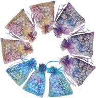 🎁 100pcs mixed coralline organza jewelry gift bags 4x6 inches - purple, blue, pink drawstring favor pouches for wedding party, baby shower, seashell sample, candy & small items logo