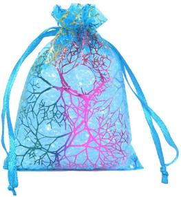 img 1 attached to 🎁 100PCS Mixed Coralline Organza Jewelry Gift Bags 4x6 Inches - Purple, Blue, Pink Drawstring Favor Pouches for Wedding Party, Baby Shower, Seashell Sample, Candy & Small Items