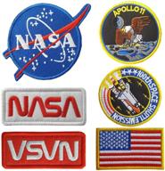 premium set of 6 lightbird nasa patches - iron on/sew on embroidered space patches with us flag, heat transfer backing included logo