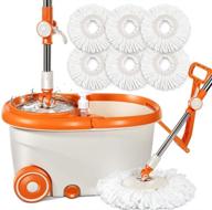 🧹 7pcs microfiber spin mop and bucket set with wringer - 6l stainless steel system on wheels for efficient home and kitchen floor cleaning logo