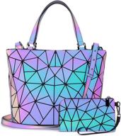 stylish geometric luminous purses and handbags: holographic reflective crossbody bag wallet for women logo