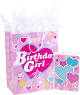 hallmark 13&#34; large gift bag: birthday girl's pink heart set with card & tissue paper logo