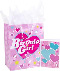 img 4 attached to Hallmark 13&#34; Large Gift Bag: Birthday Girl's Pink Heart Set with Card & Tissue Paper