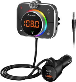 img 4 attached to SONRU Bluetooth FM Transmitter for Car: Hands-Free Call, QC3.0 & PD 20W USB Charger, Bass Booster, Noise Cancellation, TF Card AUX Support