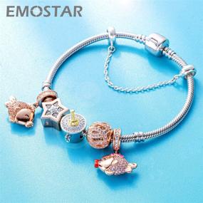 img 1 attached to 🌹 Коллекция шармов EMOSTAR Rose Gold на День святого Валентина: Троицкий кельтский узел, корона, Фламинго, Магнолия, Сияющая звезда Луна, Сердцебиение, шарм-бусины пары рыб в серебре 925, идеальные подарки для жены, невесты или поклонников браслетов Pandora.