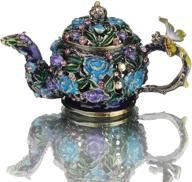 🌺 exquisite yu feng vintage flower teapot trinket box: collectible crystals jeweled painted enameled decorative jewelry storage logo