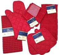 🔴 red kitchen towel set: includes 2 quilted pot holders, oven mitt, dish towel, dish drying mat, and 2 microfiber scrubbing dishcloths logo