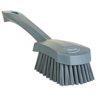 🧽 vikan 419288 stiff bristle scrubbing brush with short handle - gray logo