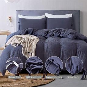img 3 attached to 🛏️ feelyou Solid Navy Comforter Cover King Size - Ultra Soft Washed Cotton Bedding Set with Bowknot Bow Tie Design - 3 Pcs Bedspread Cover for Kids Youth Men Women (No Comforter Included)