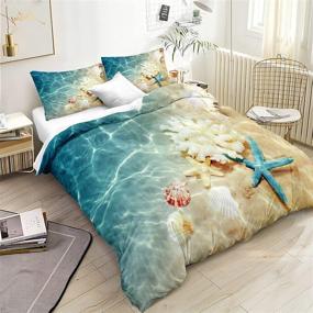 img 2 attached to Coastal Beach Themed Bedding Set - Blue Ocean Duvet Cover with Seashell 🏝️ and Starfish Prints - Queen Size - Includes 1 Duvet Cover and 2 Pillowcases