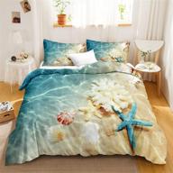 coastal beach themed bedding set - blue ocean duvet cover with seashell 🏝️ and starfish prints - queen size - includes 1 duvet cover and 2 pillowcases logo