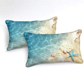 img 1 attached to Coastal Beach Themed Bedding Set - Blue Ocean Duvet Cover with Seashell 🏝️ and Starfish Prints - Queen Size - Includes 1 Duvet Cover and 2 Pillowcases