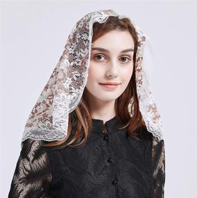 img 2 attached to 👒 Church Latin Mass Head Coverings: Enhance Your Attire with Elegant Floral Lace Mantilla Veils