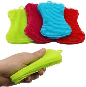 img 3 attached to 🧽 Multipurpose Dish-Washing Brush Set - TIMGOU Kitchen Silicone Sponge, 4 Pack Cleaning Scrubber Pot Holder for Dish Vegetables Baby Bottles