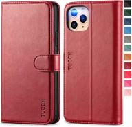 💼 tucch iphone 11 pro case: magnetic wallet with rfid blocking, auto wake/sleep, card slots, shockproof interior - dark red logo