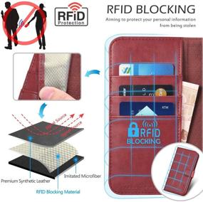 img 2 attached to 💼 TUCCH iPhone 11 Pro Case: Magnetic Wallet with RFID Blocking, Auto Wake/Sleep, Card Slots, Shockproof Interior - Dark Red