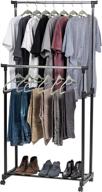 height adjustable clothes rack for hanging clothes by iris usa - portable, rolling garment rack with double rods for wardrobe логотип