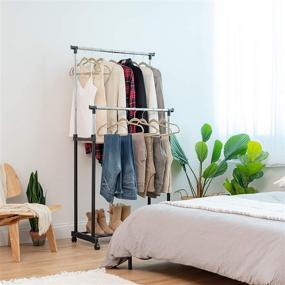 img 3 attached to Height Adjustable Clothes Rack for Hanging Clothes by IRIS USA - Portable, Rolling Garment Rack with Double Rods for Wardrobe