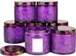 purple embossed glass candle container logo