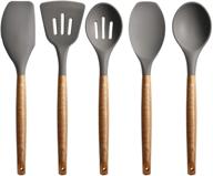 🍳 miusco 5 piece non-stick silicone cooking utensil set - natural acacia hardwood handle, high heat resistant - grey logo