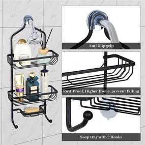 img 1 attached to 🚿 Black Aluminum Shower Caddy Hanging Over Shower Head with 3-Tier Baskets and 2 Hooks - Wide Space Shower Storage Organizer for Shampoo and Soap - 11x4.9x24.8 inches