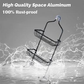 img 2 attached to 🚿 Black Aluminum Shower Caddy Hanging Over Shower Head with 3-Tier Baskets and 2 Hooks - Wide Space Shower Storage Organizer for Shampoo and Soap - 11x4.9x24.8 inches