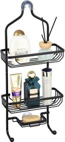 img 3 attached to 🚿 Black Aluminum Shower Caddy Hanging Over Shower Head with 3-Tier Baskets and 2 Hooks - Wide Space Shower Storage Organizer for Shampoo and Soap - 11x4.9x24.8 inches