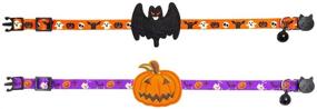 img 1 attached to 🎃 PAWCHIE 2 Pack Halloween Cat Collars: Adorable Adjustable Breakaway Collars with Pumpkin Bat Pattern for Spook-tacular Parties