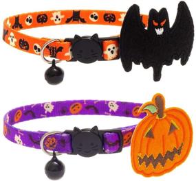 img 4 attached to 🎃 PAWCHIE 2 Pack Halloween Cat Collars: Adorable Adjustable Breakaway Collars with Pumpkin Bat Pattern for Spook-tacular Parties