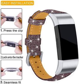 img 2 attached to 🏼 Joyozy Leather Band for Fitbit Charge 2 - Slim Classic Genuine Leather Wristband Fitness Strap for Women (Glitter Coffee with Silver Buckle) - Replacement Bands