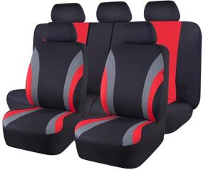 img 4 attached to 🚗 CAR PASS Line Rider универсальная подгоняемая сиденье автомобиля: дышащий, комплект из 11 предметов, совместимый с подушкой безопасности - черный и красный