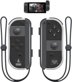 img 4 attached to Замена контроллера SINGLAND Joycon для Nintendo-Switch/Switch-Lite/PC-беспроводной пульт дистанционного управления, левая и правая пара с ремешками на запястье, поддержка функции пробуждения (ретро-полосы)