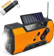 📻 emergency solar crank radio with am/fm/noaa weather radio, flashlight, 2000 mah power bank, sos alarm, reading lamp, phone charger - ideal for tornadoes, hurricanes, storms (orange) logo