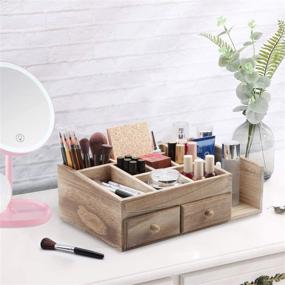 img 3 attached to 🗄️ X-cosrack Rustic Wood Desk Organizer Box: Versatile Storage for Cosmetics, Office Supplies, and Jewelry on Bathroom Vanities and Dresser Tables